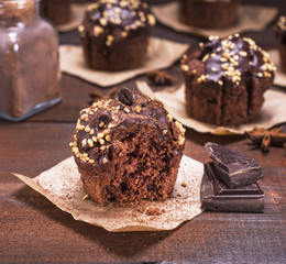chocolate muffin sprinkled, close up