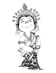 Thai dancing central costume and acting character design drawing