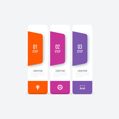 Business infographics template 3 steps with square