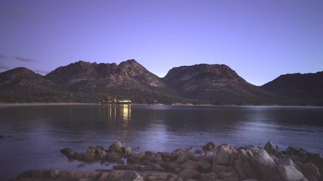 a night time view of coles bay and the hazards on the east coast of tasmania, australia