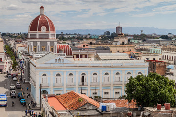 Fototapeta premium CIENFUEGOS, CUBA - FEBRUARY 11, 2016: Palacio de Gobierno (Government Palace) at Parque Jose Marti square in Cienfuegos, Cuba