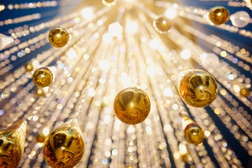 Christmas balls decorations in gold color,