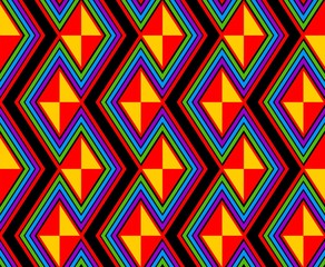 geometric abstract seamless pattern in rainbow colors, and diamond shapes.