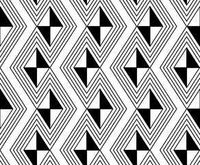 Black lines, diamonds and triangles in a seamless background design