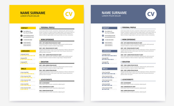 CV / Resume design template form yellow and dark blue - vector