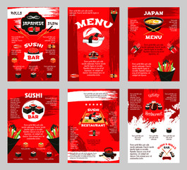 Japanese restaurant and sushi bar menu poster - obrazy, fototapety, plakaty