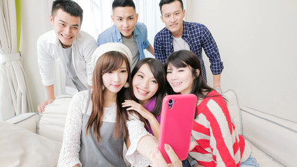 young people selfie happily