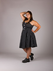 Beautiful Curvy Teenage Girl in Polkadot Dress and Red Heels