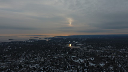 Aerial sunset in the winter