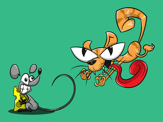 cat catching Mouse cartoon vector