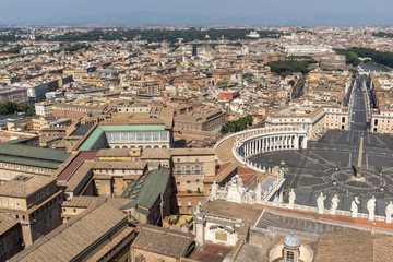 Amazing panoramic view to Vatican and city of Rome from dome of St. Peter's Basilica, Italy