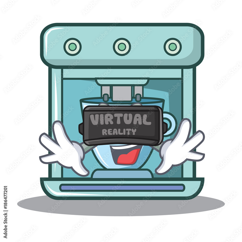 Poster With virtual reality coffee maker character cartoon