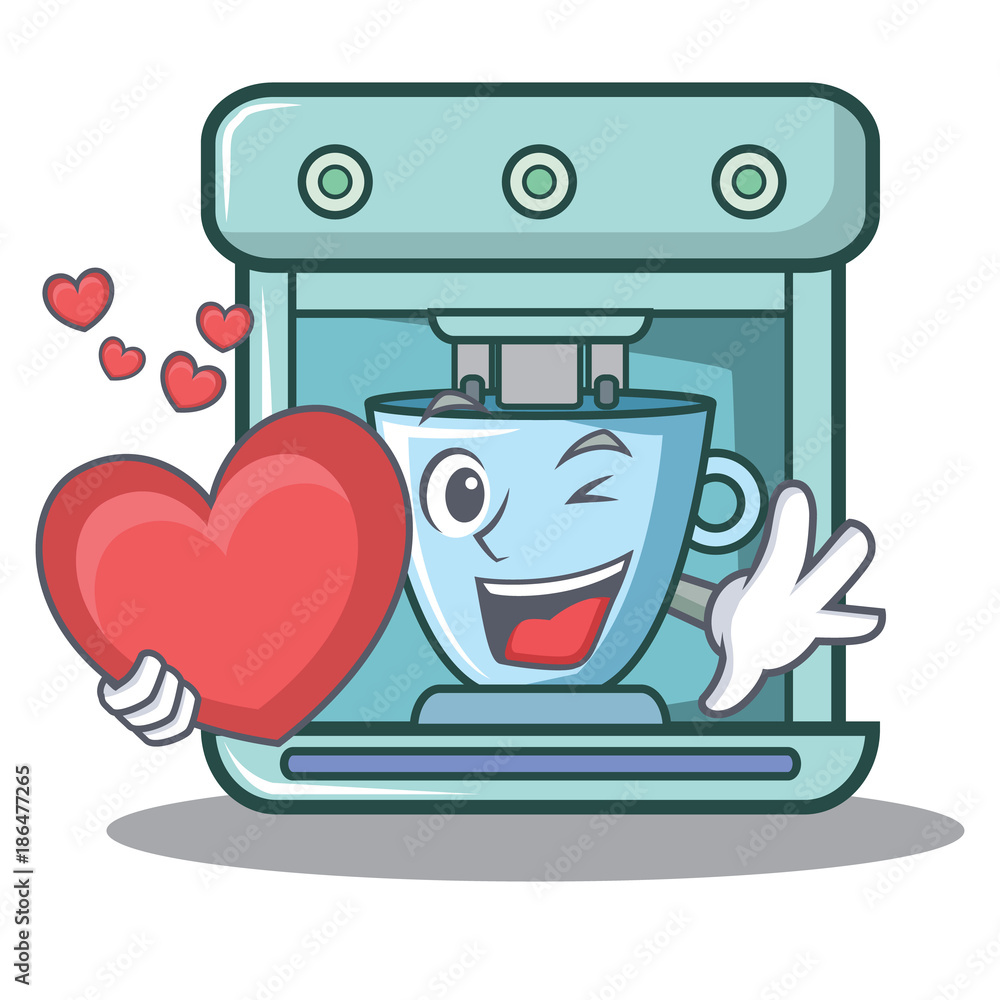 Sticker with heart coffee maker character cartoon