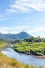 Beautiful landscape of Loei River and mountains name is Phu Bo Bit in Loei, Thailand