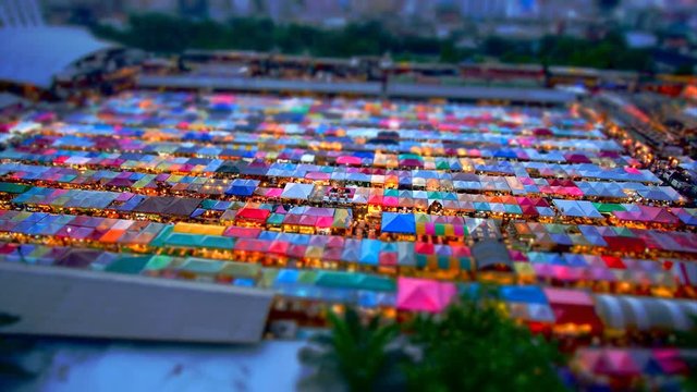 4K Time Lapse beautiful landscape of Train Night Market Ratchada, Bangkok, Thailand - Miniature effect