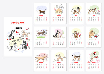 Fototapeta na wymiar Calendar Dogs Sketches