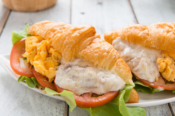Breakfast Croissant stuffed scrambled eggs and tuna