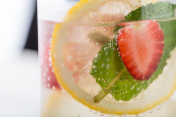 Strawberry juice and lemon soda juice mixed with soda