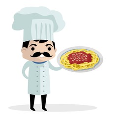 cute chef with spaghetti plate