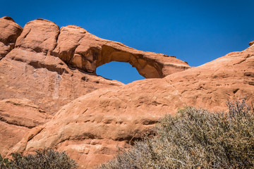 Desert Moab in Utah. Natural stone arch. Journey through the West USA
