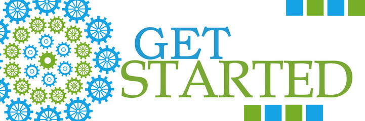 Get Started Green Blue Circular Gears Horizontal 