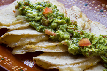 Mexican food: quesadillas and guacamole