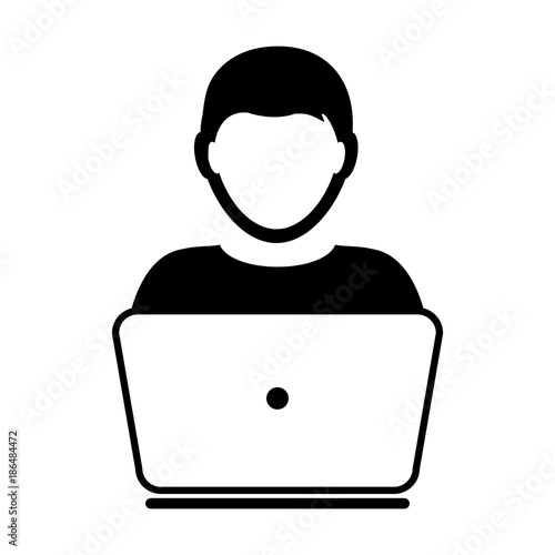 User Icon Vector With Laptop Computer Male Person Profile Avatar For
