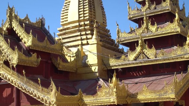 Burmese Architecture. Traditional Carved Decorated Roofs in Myanmar