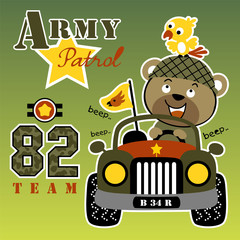 Military car cartoon with cute animals 
