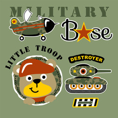 Little soldier cartoon with military equipment 
