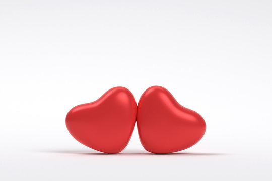 Couple red heart in a middle on white background. feeling happy with love. valentine day concept. minimal style concept