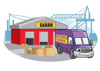 cargo van illustration at the port