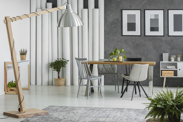 Wooden lamp in dining room