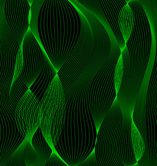 black background with green waves. vector seamless pattern