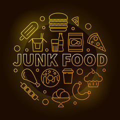 Junk food round yellow illustration. Vector symbol