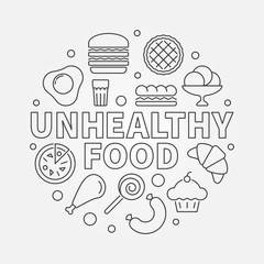 Unhealthy food round illustration. Vector junk food concept