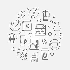 Vector coffee shop round illustration in thin line style