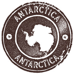Antarctica map vintage stamp. Retro style handmade label, badge or element for travel souvenirs. Brown rubber stamp with country map silhouette. Vector illustration. © Eugene Ga