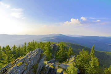 Summer landscape in National park Bayerische Wald, view from the mountain Grosser Arber, Germany.