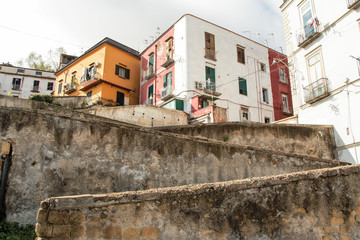 view of the city of Naples from the Old stairs in the city of Naples called Pedamantina, Unesco...
