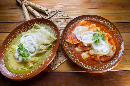 Traditional green and  red enchiladas