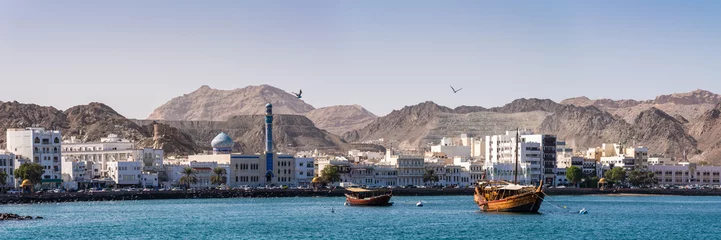 Foto op Plexiglas Panorama Daus im Hafen von Muscat Oman © dietwalther