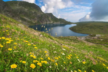 Naklejka na ściany i meble Mountain lake in spring