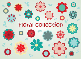 Beautiful colorful flowers collection. Vector illustration