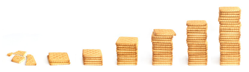 Diagram made from cookies. Stack of square cookies placed as chart.