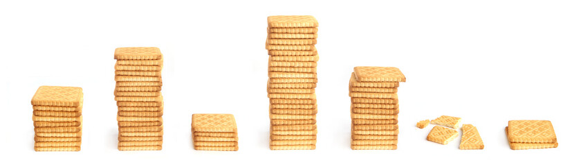 Diagram made from cookies. Stack of square cookies placed as chart.