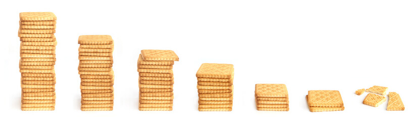 Diagram made from cookies. Stack of square cookies placed as chart.