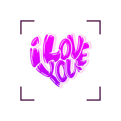 Big heart with lettering - I love you, typography poster for Valentines Day, cards, prints.