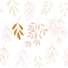 Vector botanical seamless pattern with textured hand drawn twigs.