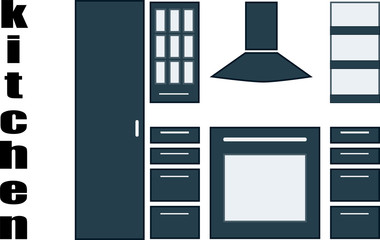 Kitchen interior - icon - flat design and lettering "kitchen"